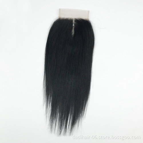 Natural Straight 3 bundles with a closure Silky Straight Virgin Human Hair Mixed Lengths Natural Color